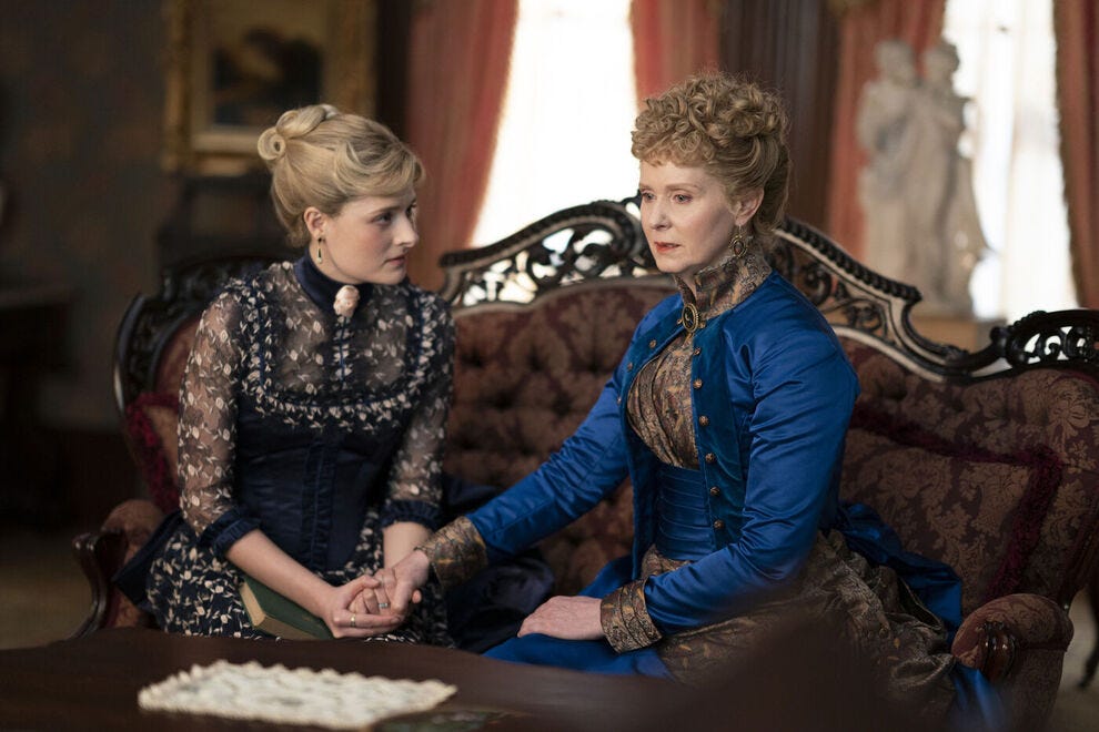 Louisa Jacobson (left) as Marian Brook and Cynthia Nixon as Aunt Ada Brook on HBO Max