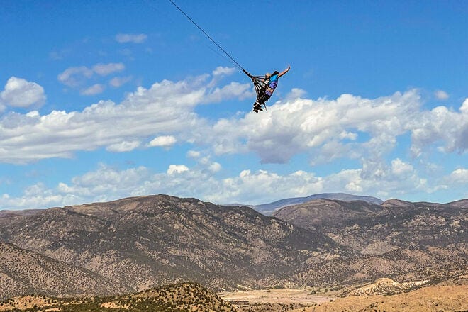 The Royal Rush Skycoaster involves swinging over a 1,200 foot gorge with a river raging below