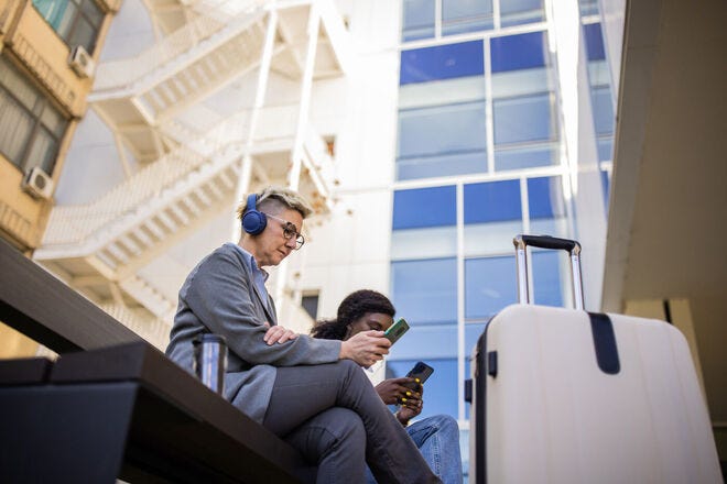 Noise-canceling headphones, or ear defenders, can lessen sensory overwhelm at the airport