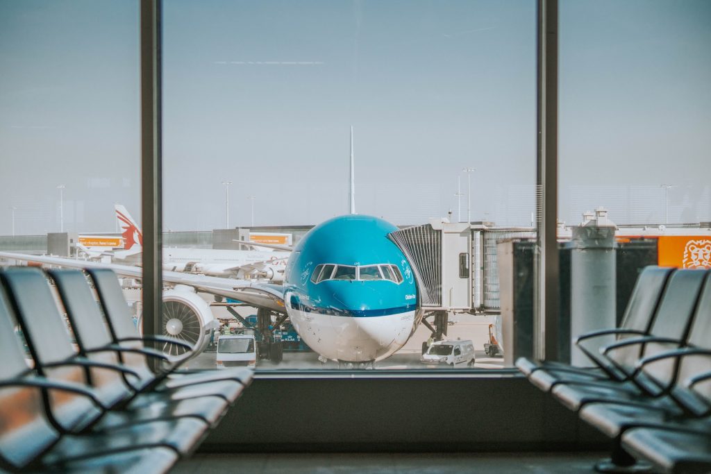 Plane waiting at airport gate