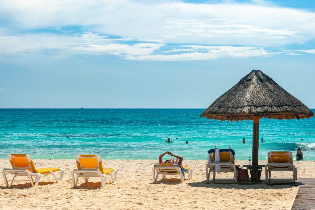 Sun loungers on beach