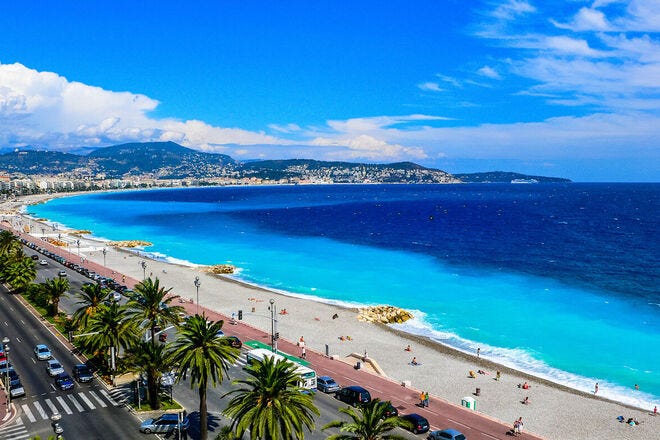 The azure water along the coast of Nice