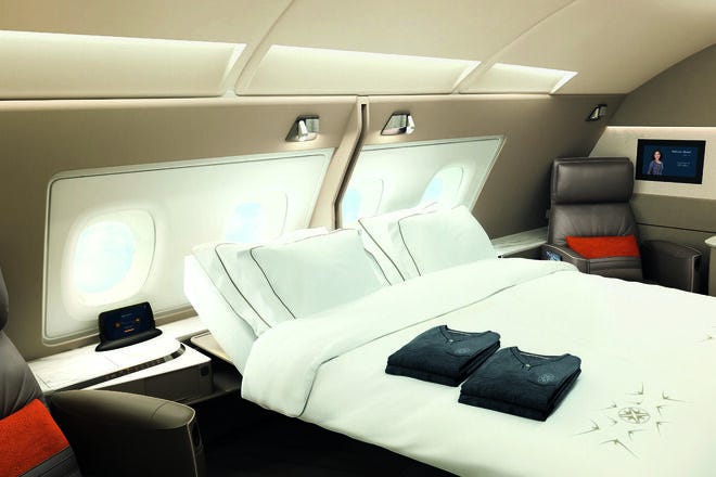 First-class passengers can sleep in double beds aboard Singapore Airlines